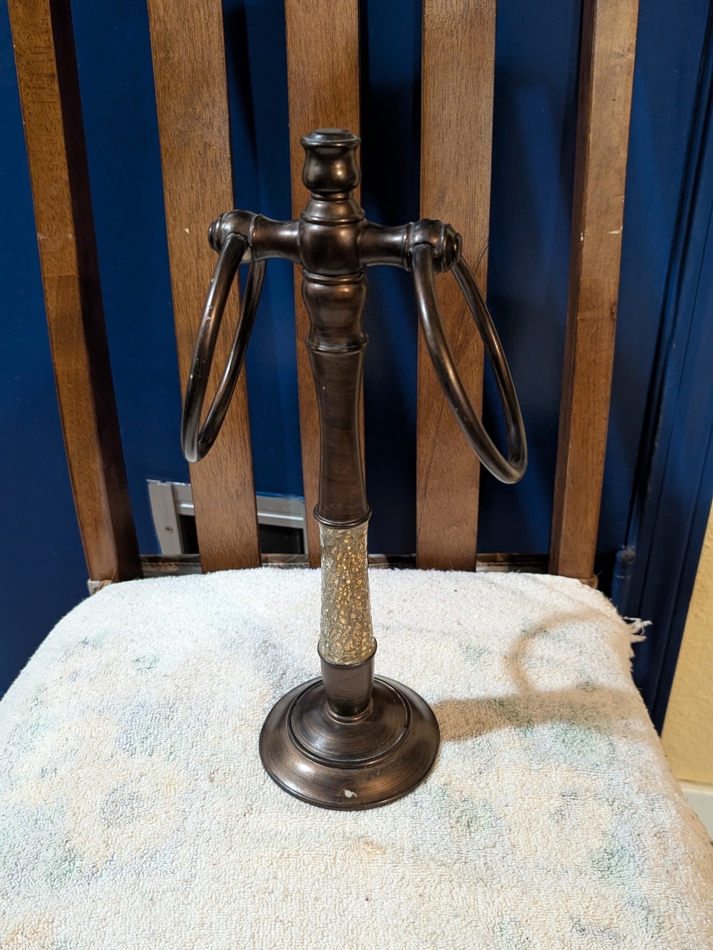 Morillo Tuscan Gold Towel Tree Double Ring Bathroom Vanity Stand